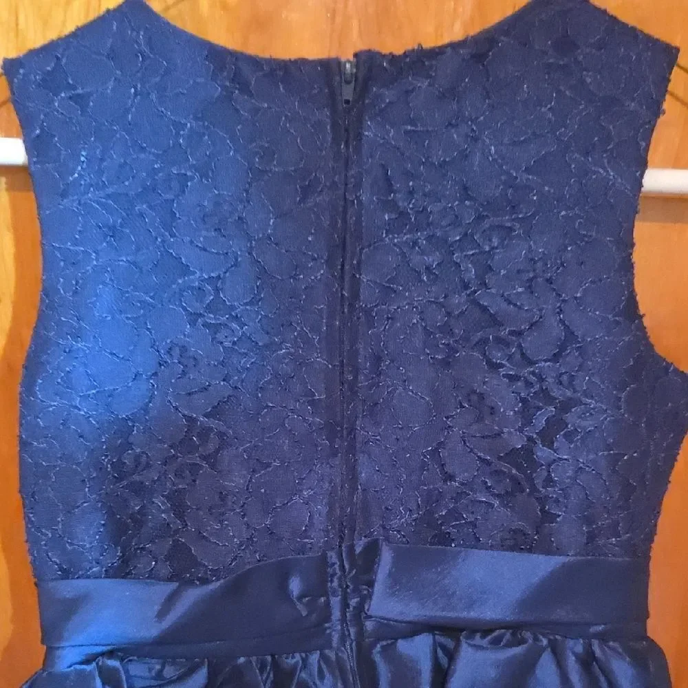 Rare Editions Navy Blue Lace and Satin Kids Dress - Picture 4 of 5